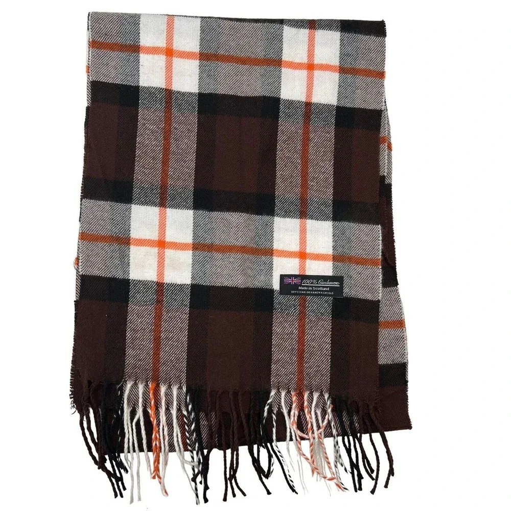 Cashmere Scarf Soft Luxurious Classic Multicolor Plaid Fringe Made Scotland Cozy